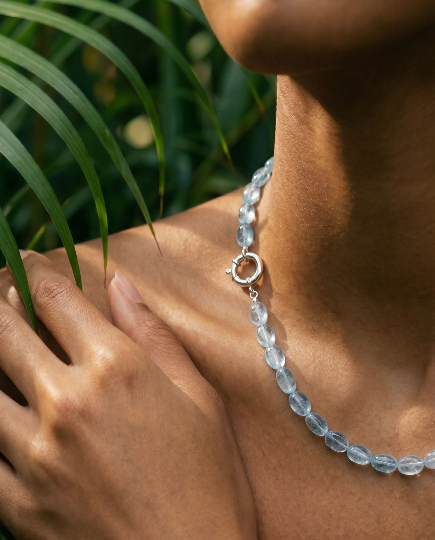 Aquamarine Necklace with sterling silver bolt clasp