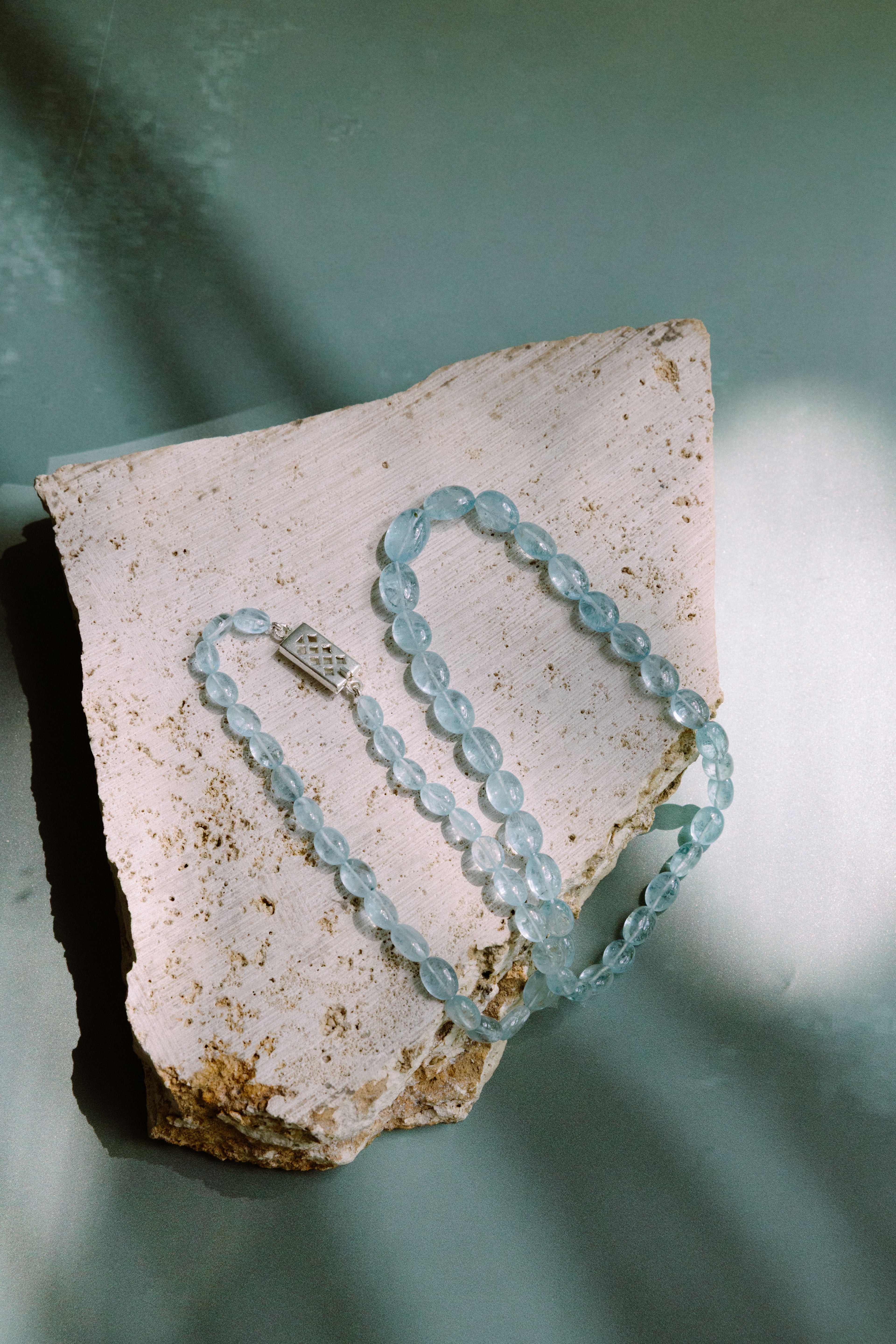 Aquamarine Necklace with sterling silver bolt clasp