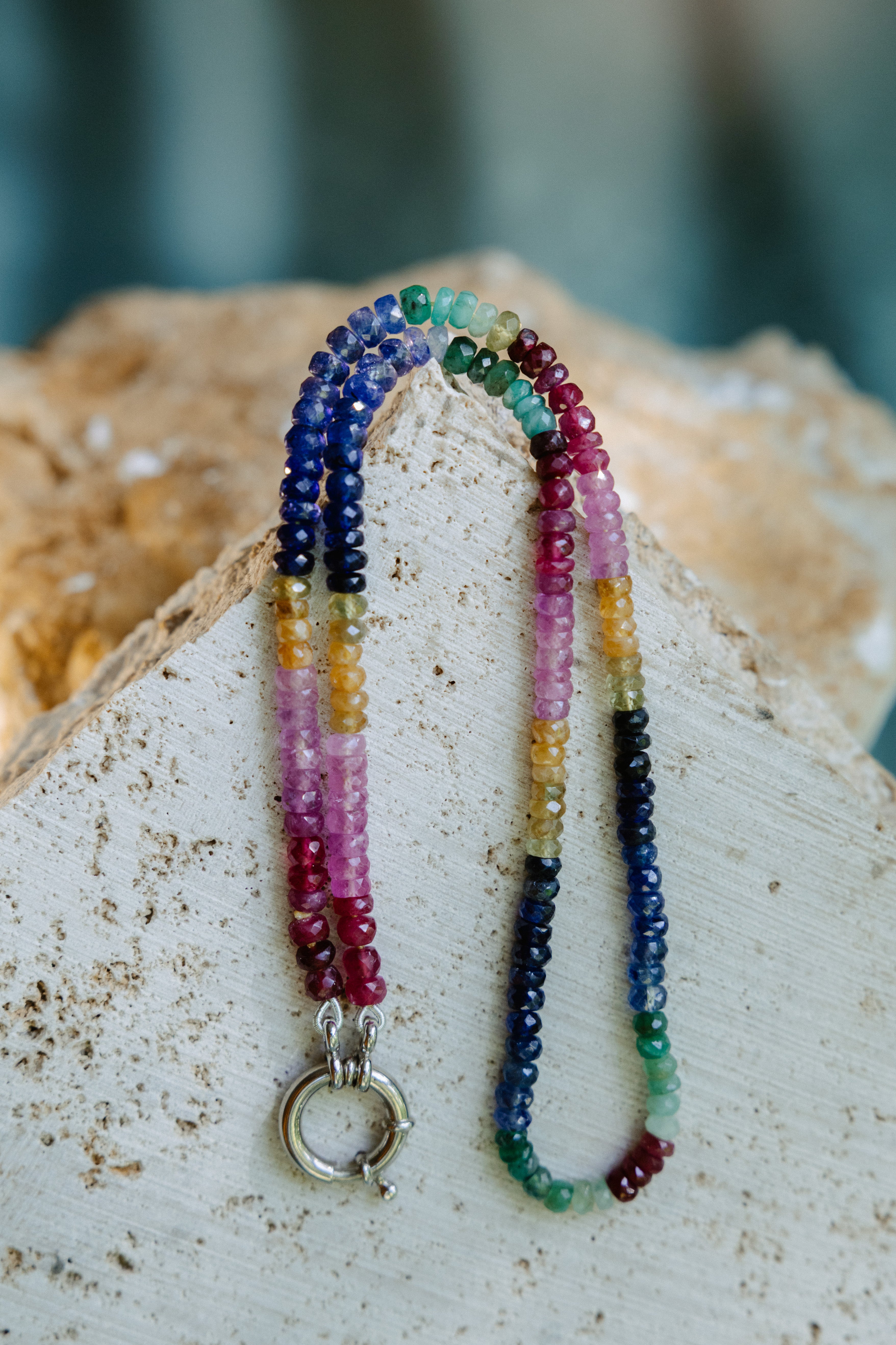 Multi stone necklace (Yellow and Blue Sapphire, Ruby, Emerald)