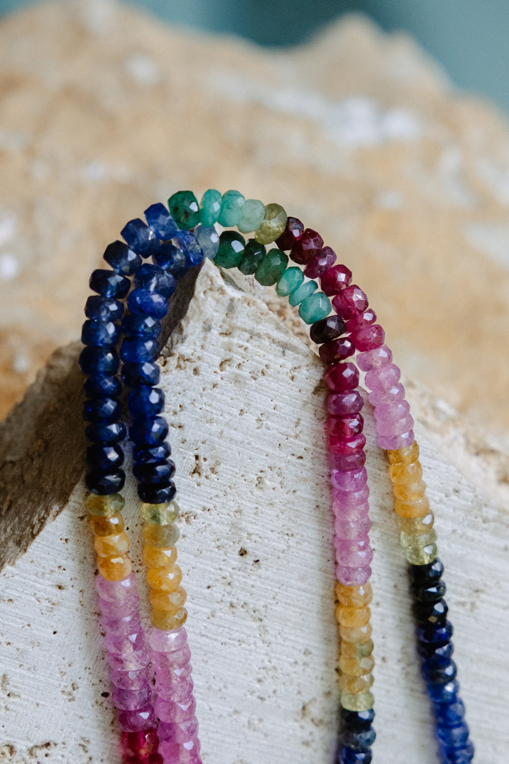 Multi stone necklace (Yellow and Blue Sapphire, Ruby, Emerald)
