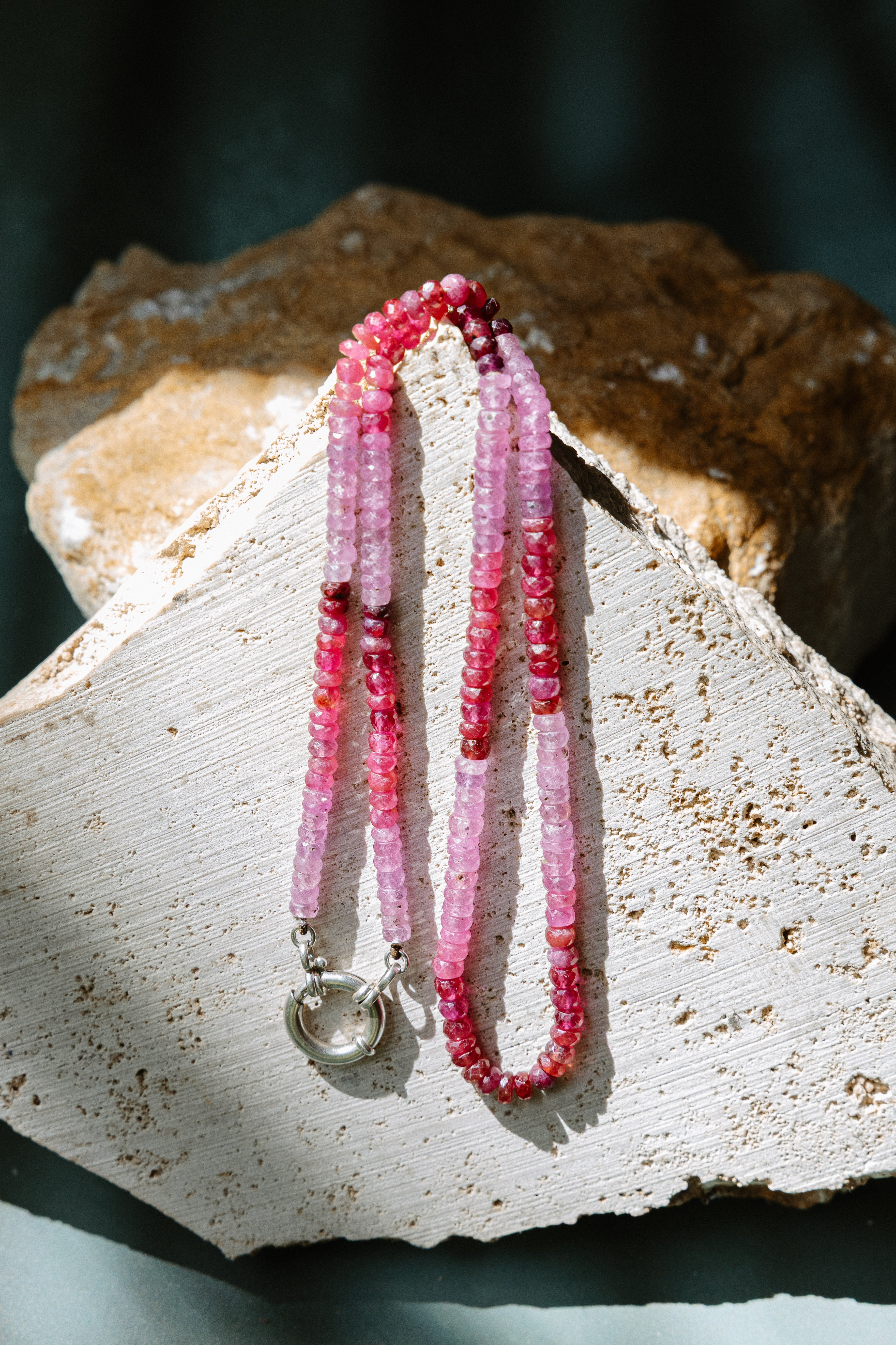 Ruby tumbled necklace - with sterling silver clasp