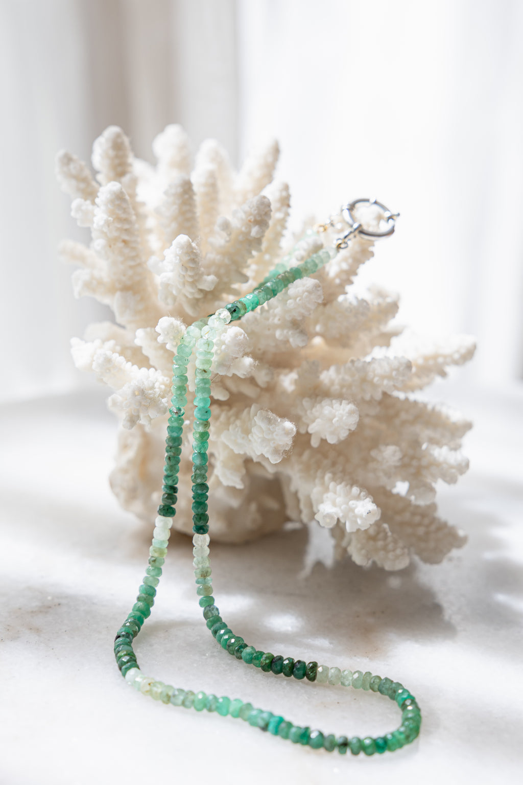 Emerald tumbled necklace - with sterling silver clasp