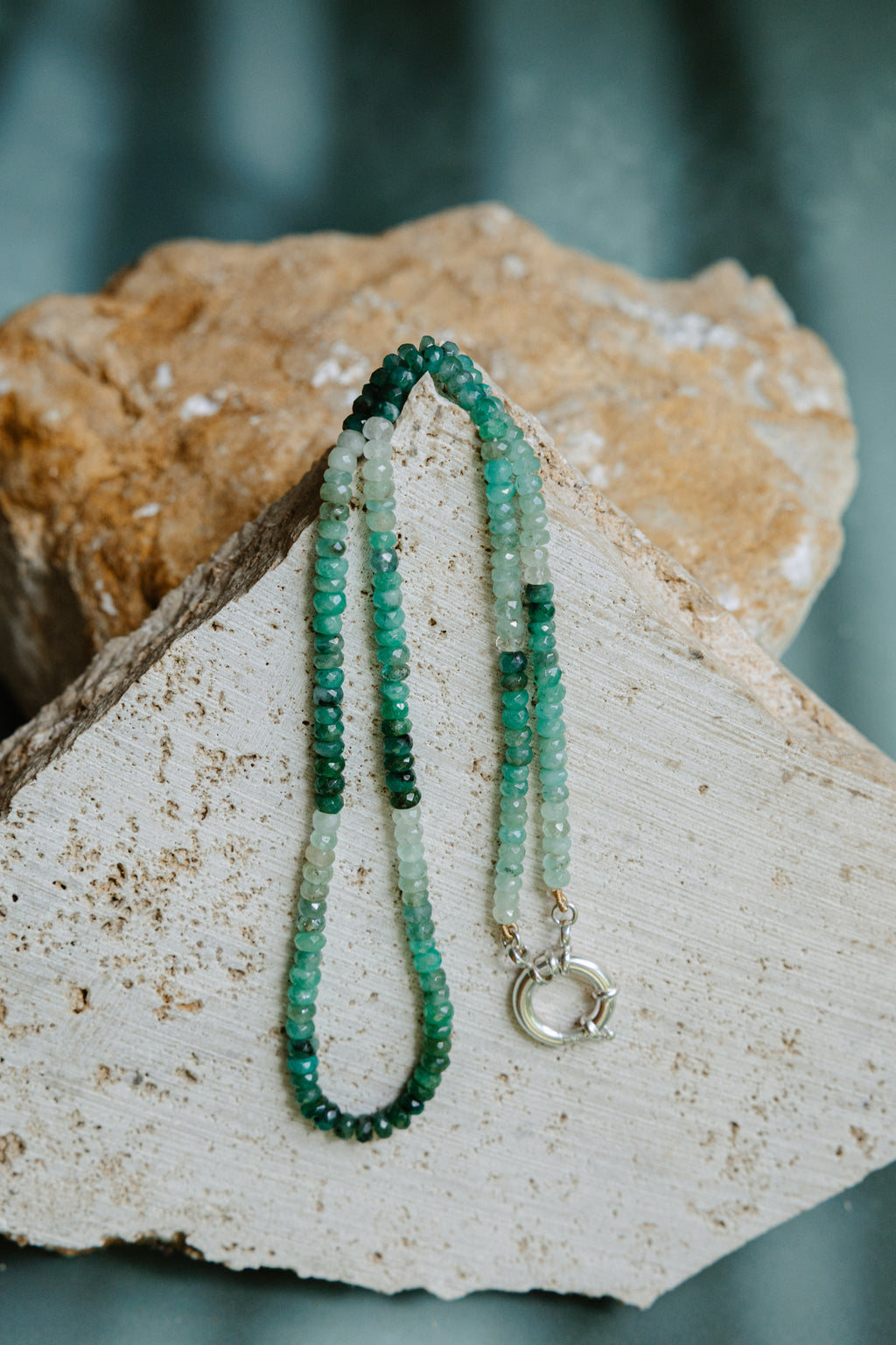 Emerald tumbled necklace - with sterling silver clasp