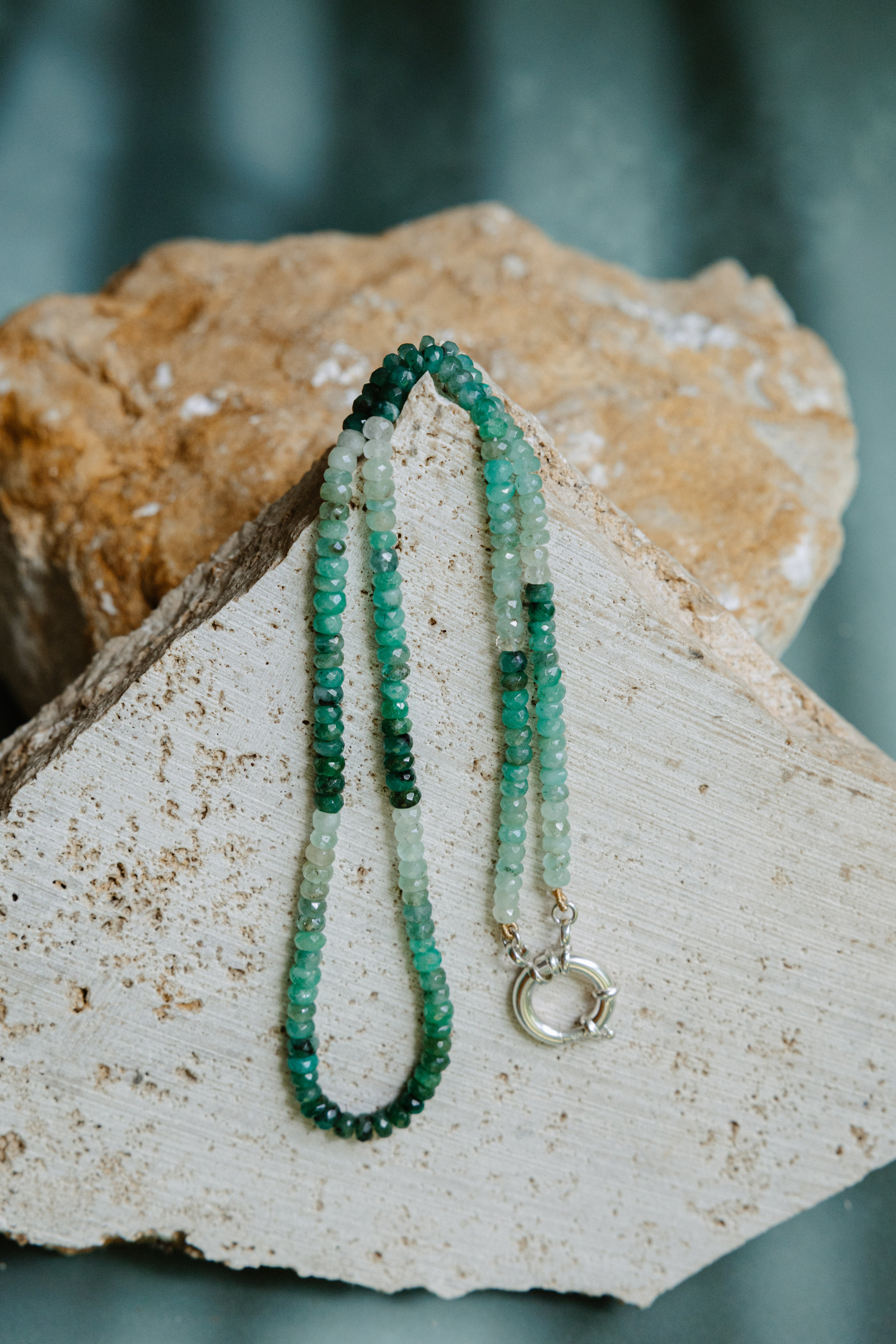 Emerald tumbled necklace - with sterling silver clasp