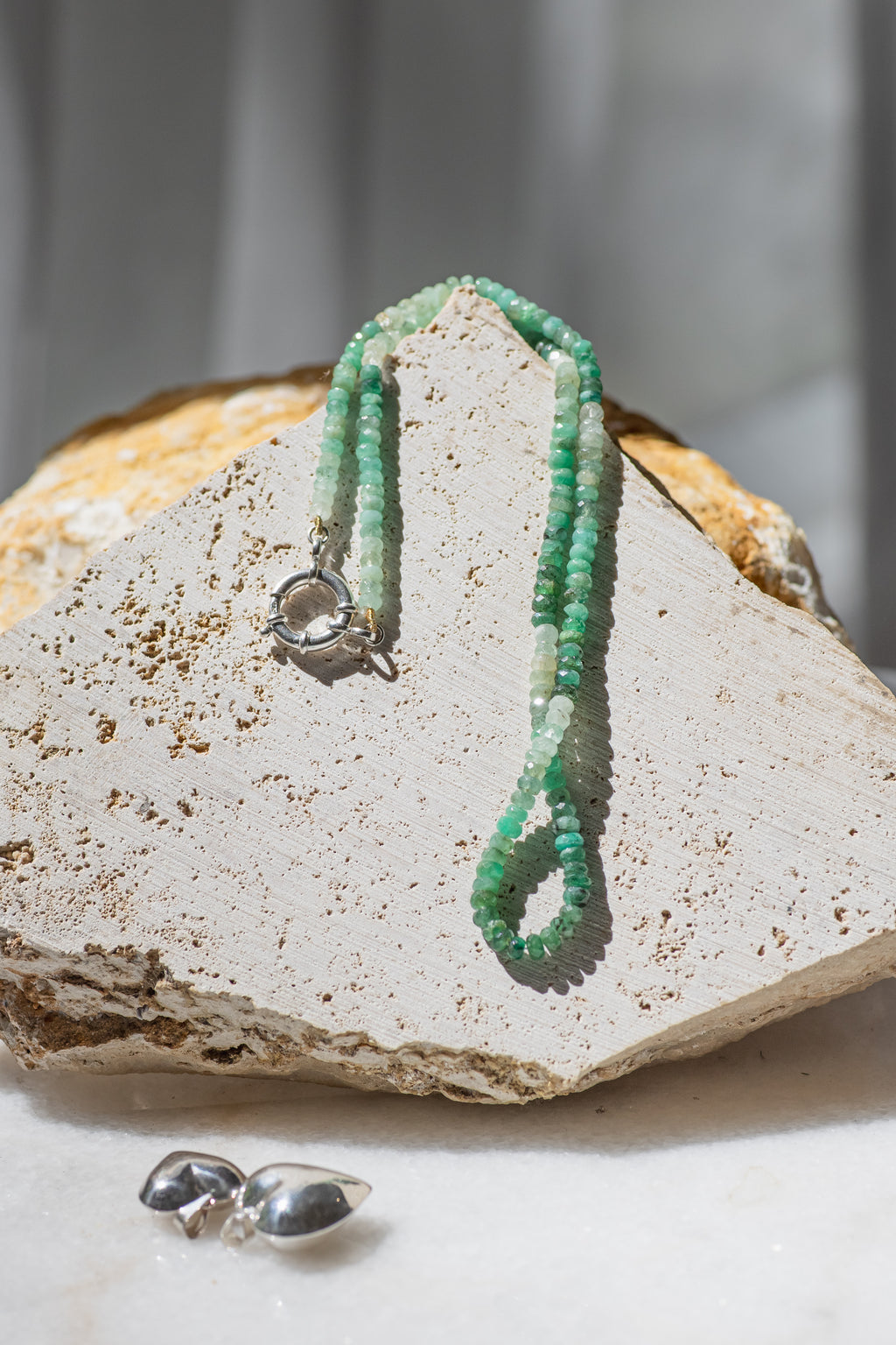 Emerald tumbled necklace - with sterling silver clasp