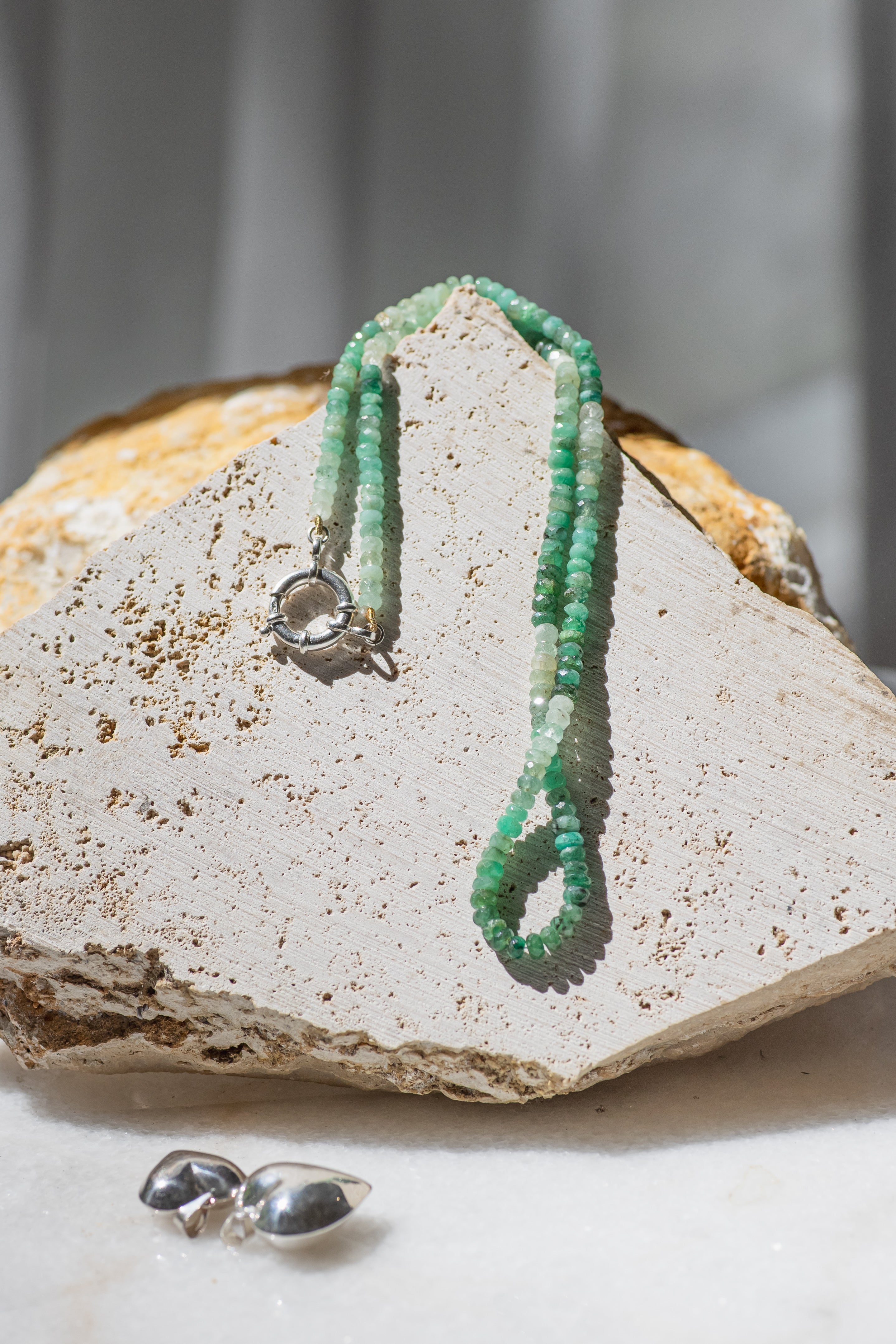 Emerald tumbled necklace - with sterling silver clasp