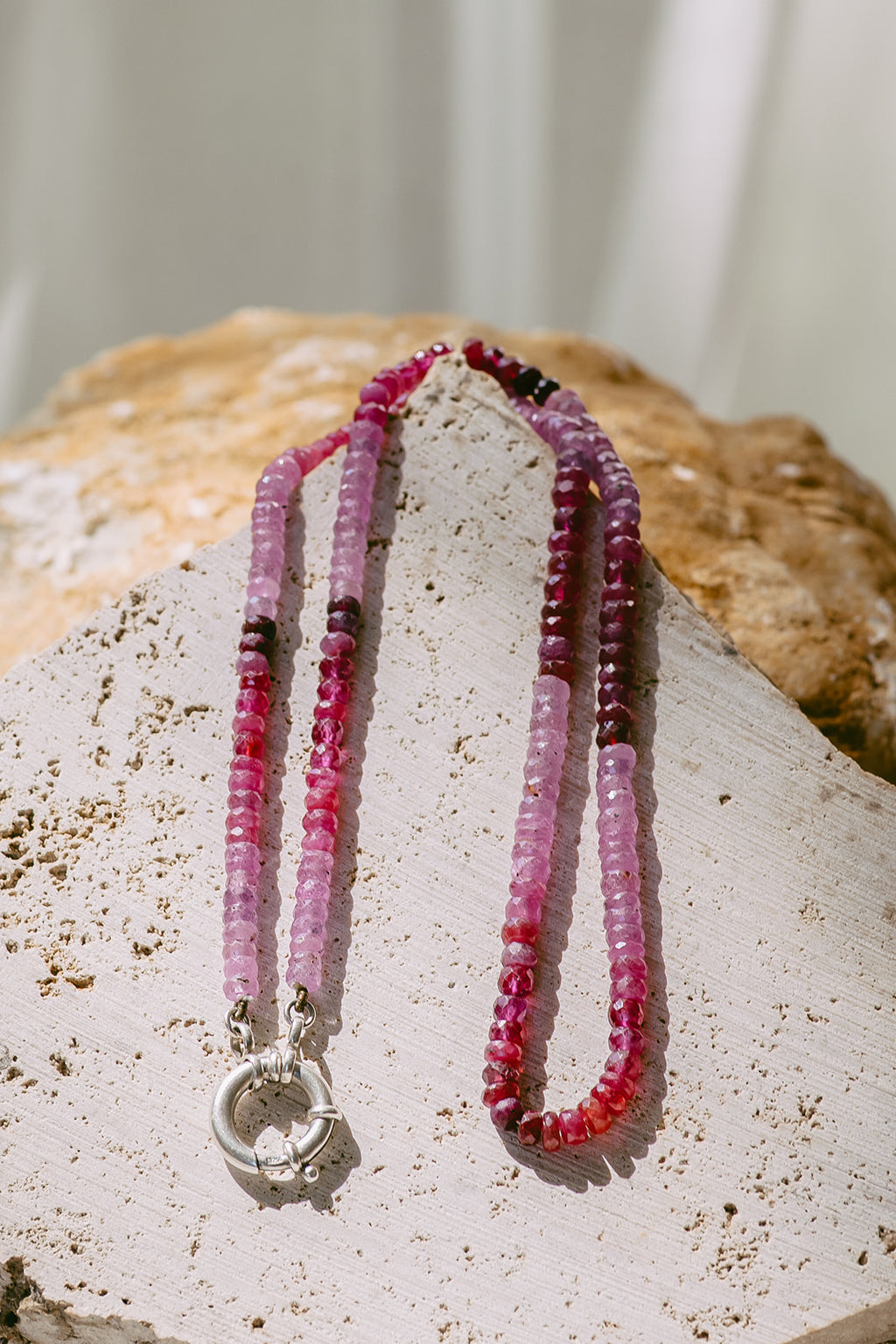 Ruby tumbled necklace - with sterling silver clasp