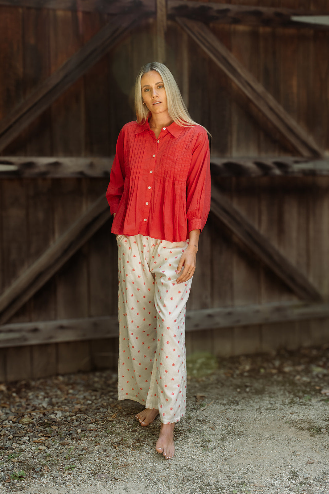 The Poppy Pleated Shirt - Red
