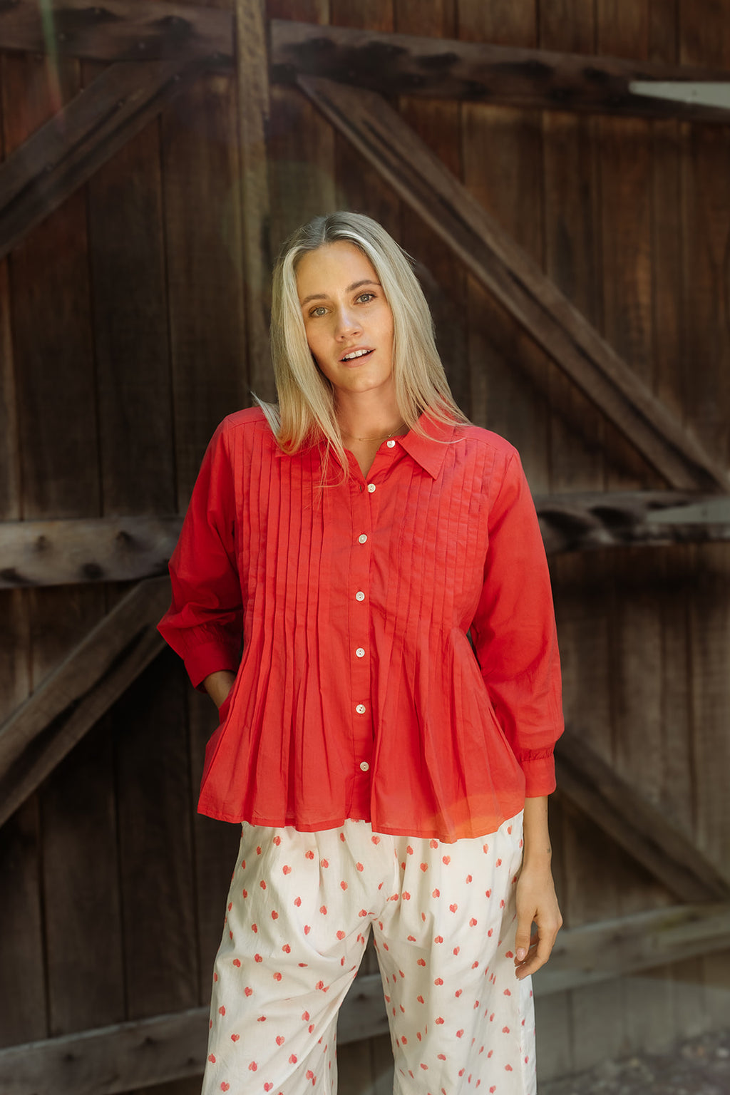 The Poppy Pleated Shirt - Red