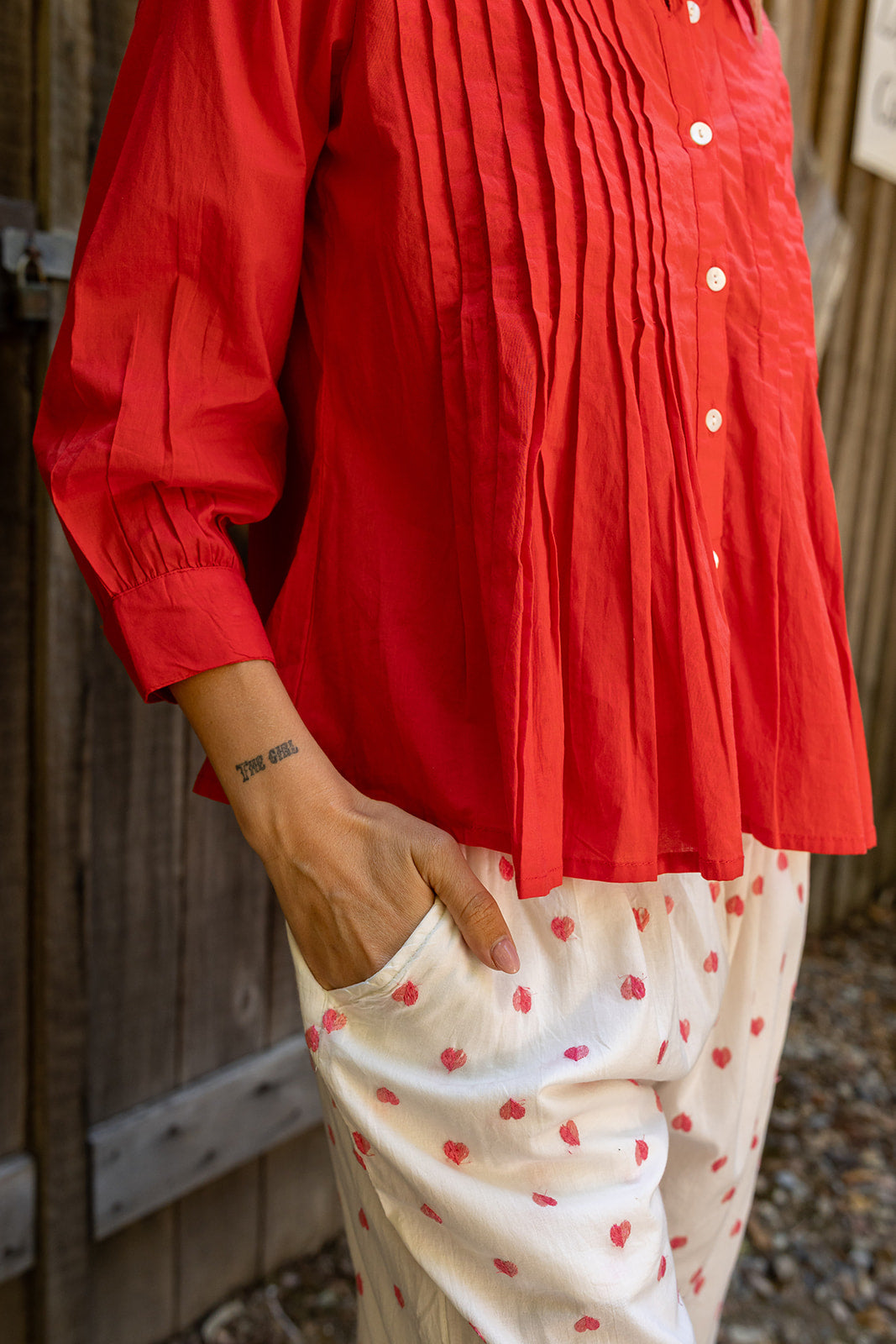 The Poppy Pleated Shirt - Red