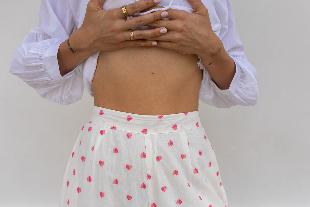 The Grace Pants - Heart Embroidered Flat front