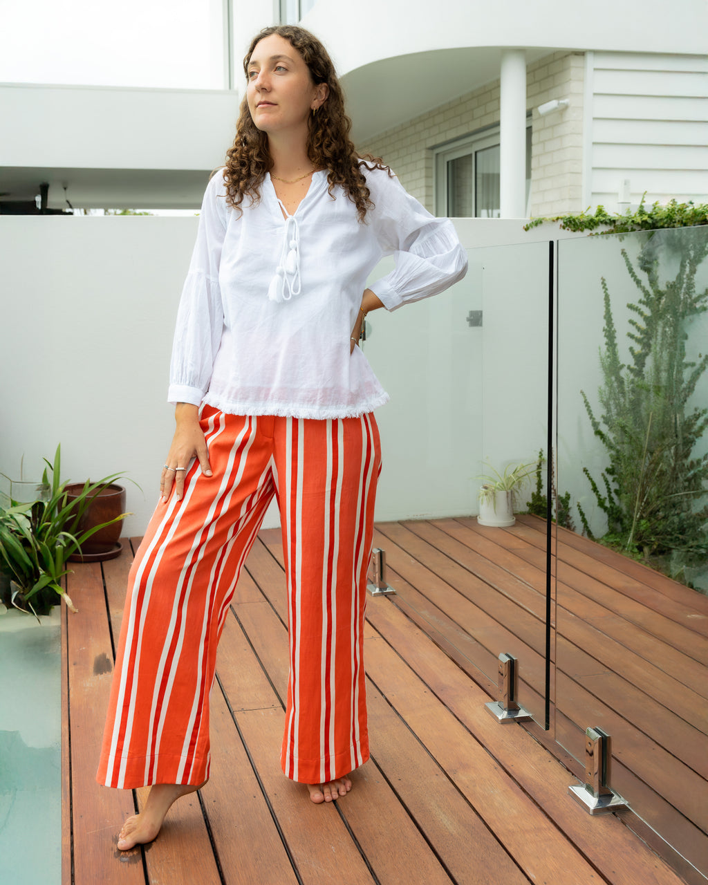 Sunset Coral Cotton Twill Pants
