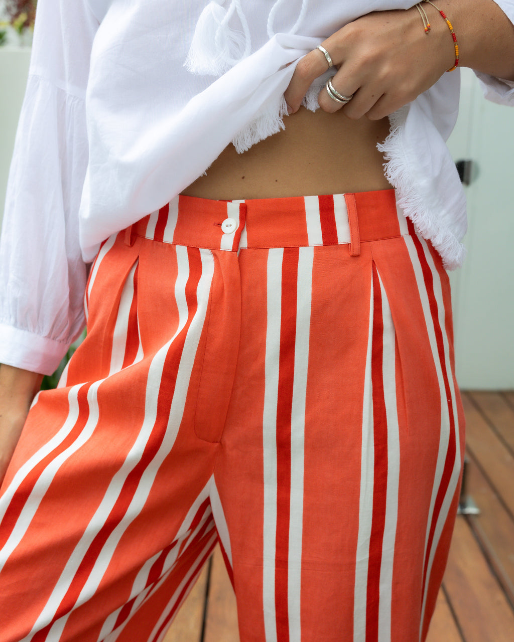 Sunset Coral Cotton Twill Pants