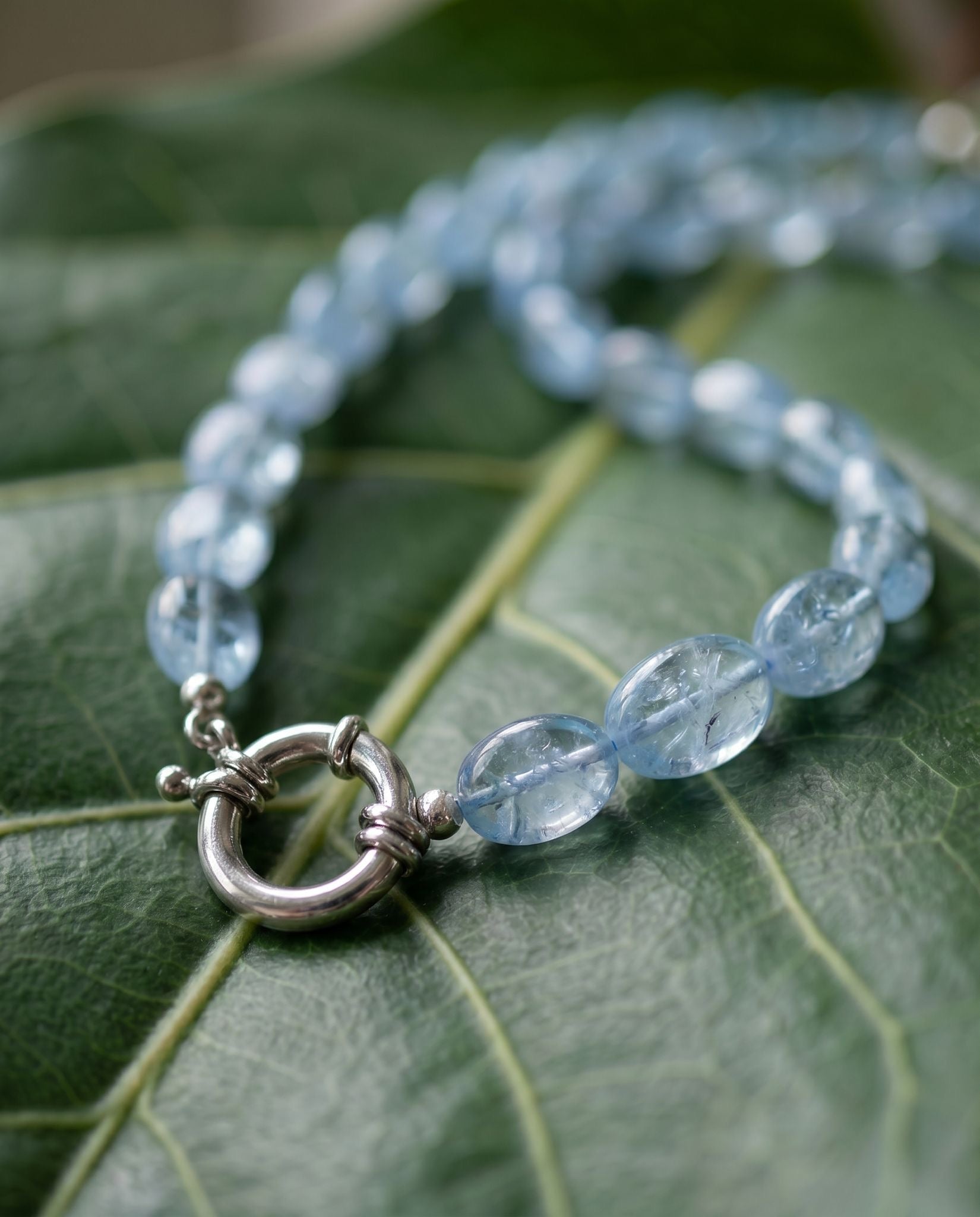 Aquamarine Necklace with sterling silver bolt clasp